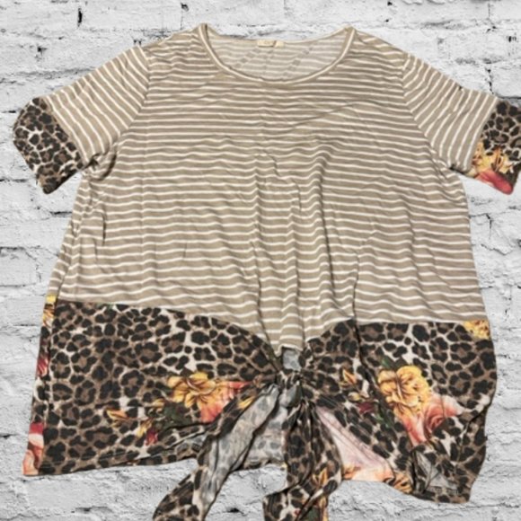 Tan & White Stripe Top with Rose Cheetah Design - Picture 9 of 12